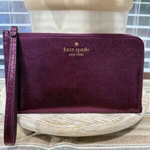 KATE SPADE LUCY MEDIUM METALLIC PLUM PHONE WRISTLET CLUTCH WALLET PURPLE
